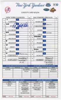 2014 Derek Jeter Game Used and  Signed Line Up Card from Game He Surpassed Honus Wagner (MLB Authenticated)